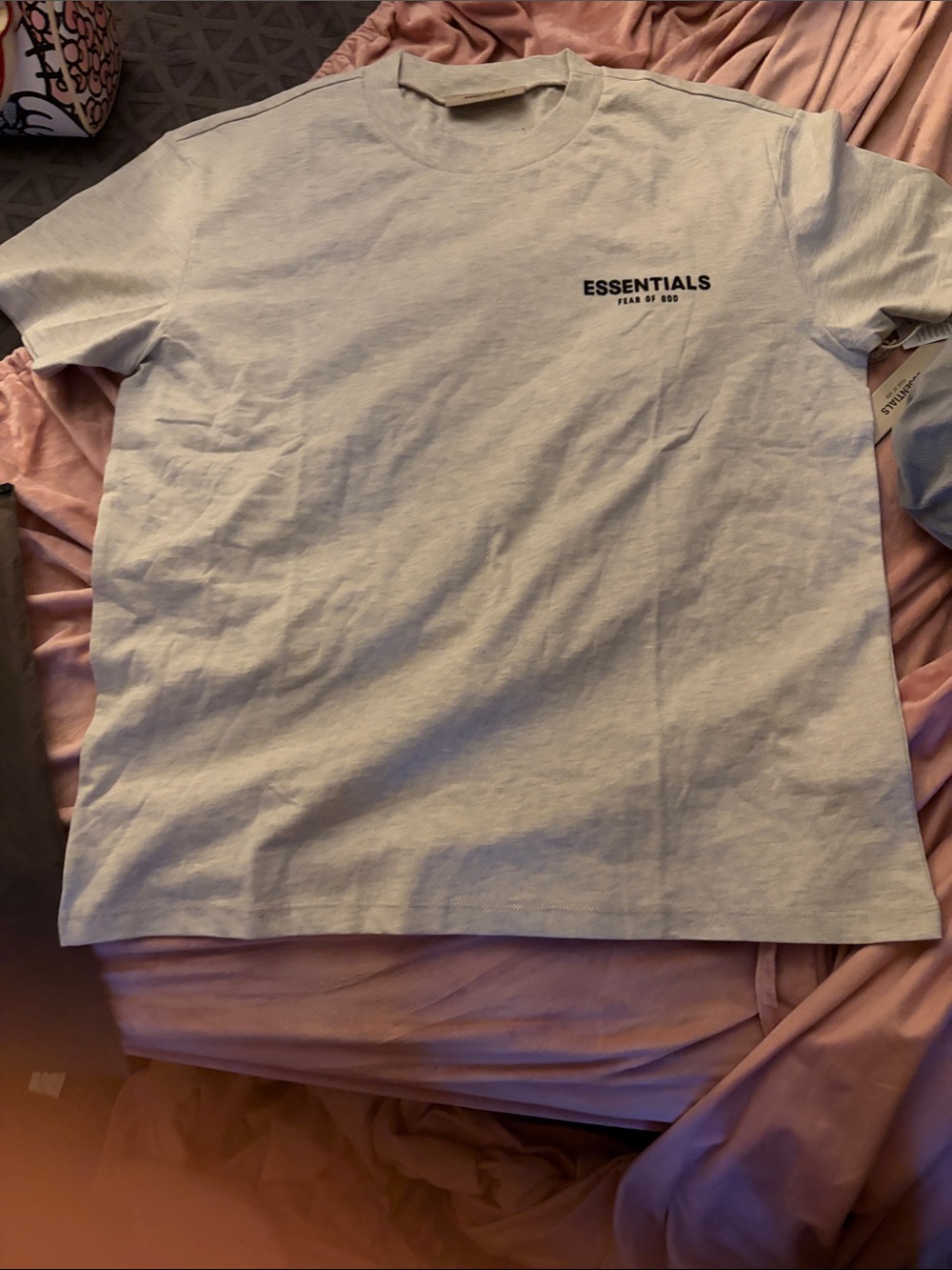 ESSENTIALS Short-Sleeve Crewneck Tee in Light Cream with Chest Logo